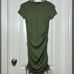 Emma's Expressions Maternity Olive Green Ruched Adjustable Side Tie Mini Dress